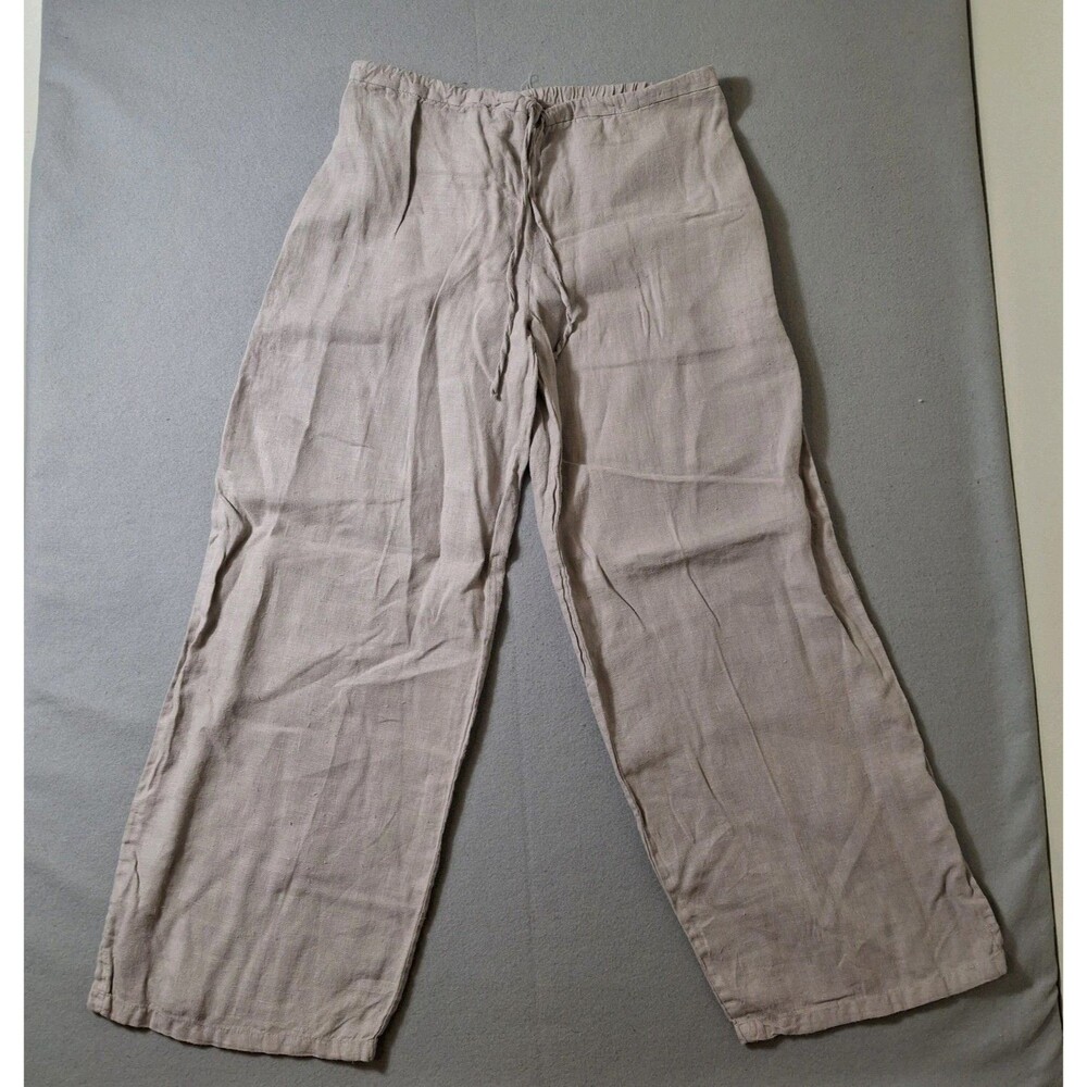 Liz & Jane Pants Womens Wide Slit Leg Pre Shrunk Cotton Drawstring  Taupe Large